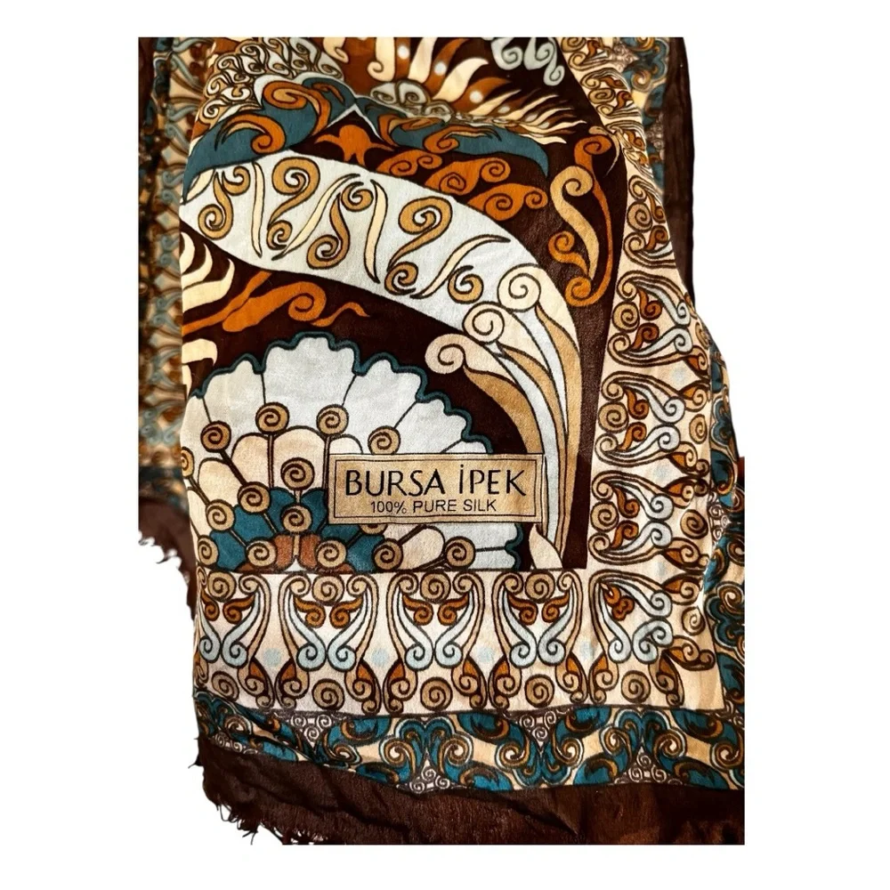 Bursa Ipek | Green Brown‎ Design 100% Pure Silk Scarf